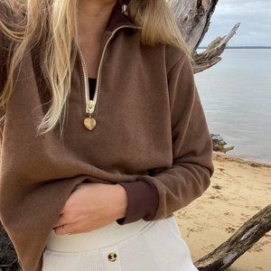 Donni Gem 1/2 Zip Sweatshirt - Chocolate - XS - NWT